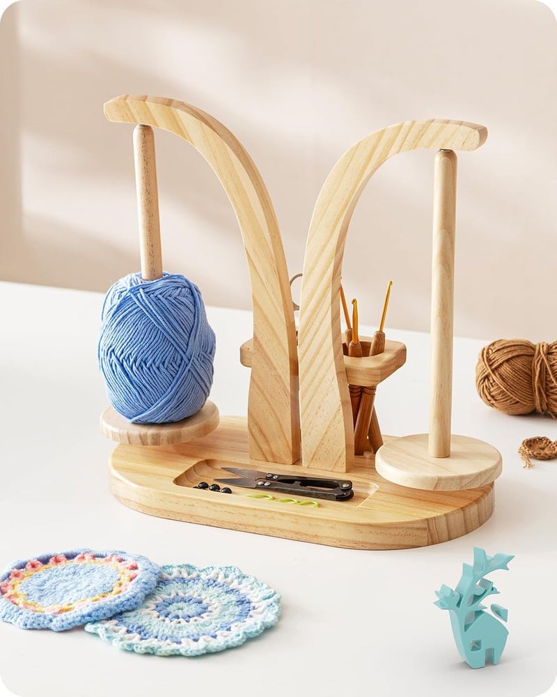 baffect Yarn Holder Magnetic, Yarn Ball Holder Wooden, Yarn Spindle with Double Spindles, Spinning Yarn Holder for Crochet Lovers (Natural) - Image 1